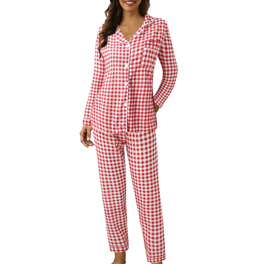 PUTEARDAT log into my account Pajamas for Women SetWomens Long Sleeve Soft Sleepwear Pjs Button Down Nightwear Cute Loungewear Set Women Pajamas(RedM)